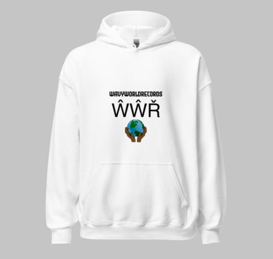 Wavy World Records - White Hoodie - Single Print